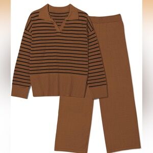 Pink Queen Sweater Sets for Women 2 Piece Long Sleeve Collar V Neck Sweatsuit